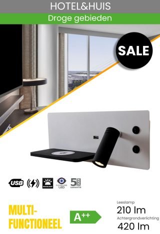 Wandlamp met draadloze oplaadfunctie, USB 3W+7W 3000K